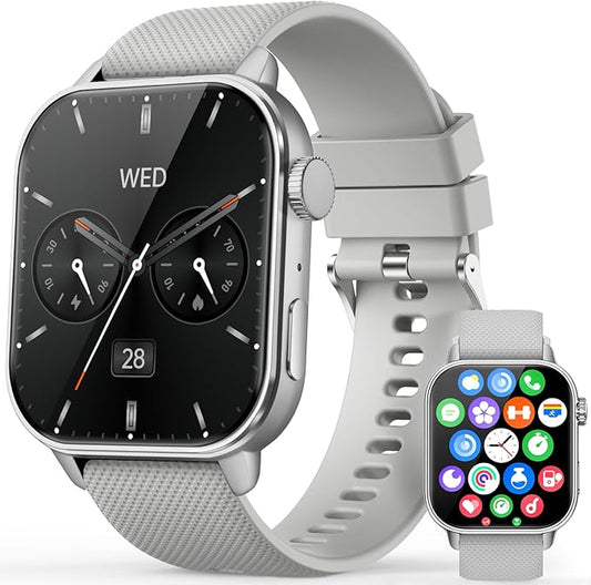 Smart Watches for Men Women, 1.85'' AMOLED HD Fitness Tracker with 100+ Sports Modes, Smartwatches with Bluetooth Call/Heart Rate/Sleep Monitor/Pedometer, IP68 Waterproof Watch for Swimming, Silver