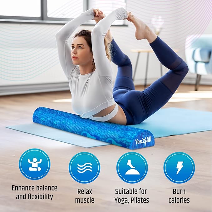 Yes4All EVA Firm Foam Roller for Stretching, Half Yoga Back Roller for Muscle Massage for Pilates, Yoga, Balance & Core Exercises - 12/36 inches
