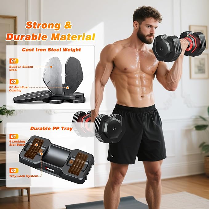 XDDIAS Adjustable Dumbbell Set of 2, 25/55/80LB Dumbbell Set-1Sec Adjustable Weights-5/10 in 1 Free Weights Dumbbells Set with Effortless Tray/No-Slip Handle-Compact Size for Women/Men at Home Gym