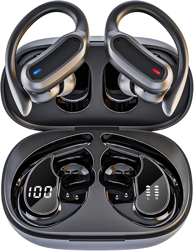 Wireless Earbuds, Bluetooth 5.4 Headphones, True Wireless Stereo Earphones with IPX7 Waterproof, Noise Cancelling Mic, Fast Charging and Comfort Fit Ear Buds for Sports/Workouts - Black