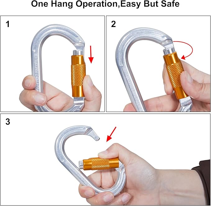 SOB Auto Locking Climbing Carabiner Clips,Heavy Duty Asymmetrical Carabiner Connector Used for Rappelling Gear Rescue Outdoor Projects Dog Leash