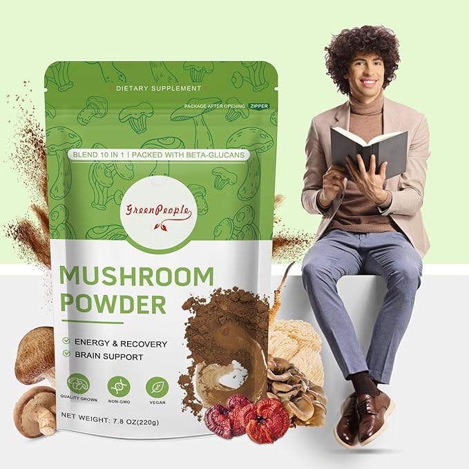 Mushroom Powder Mushroom Supplement - 10-in-1 Mushrooms Lions Mane Powder with Reishi/Cordyceps/Chaga/Turkey Tail/Maitake/Complex for Cognitive Function & Immune Support 78 Servings
