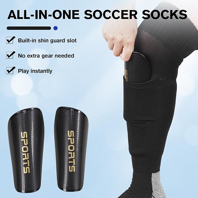 Youth Soccer Shin Guard Socks, Built-in Protective Pads, Kids Knee High Football Athletic Team Socks for Boys Girls