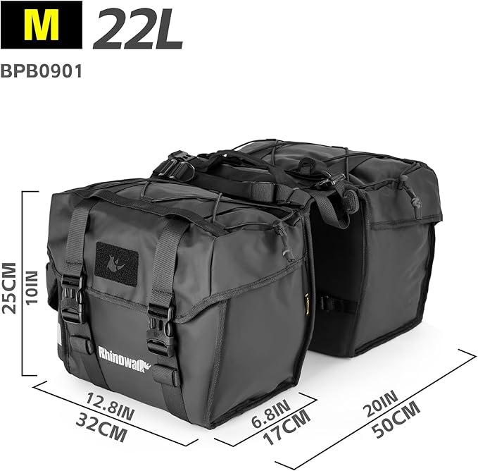 Rhinowalk Bike Pannier Bag for Bicycle Rear Rack Bag 22/40/50L Cycling Saddle Bag Luggage Storage Bag for Long Distance with Rain Cover