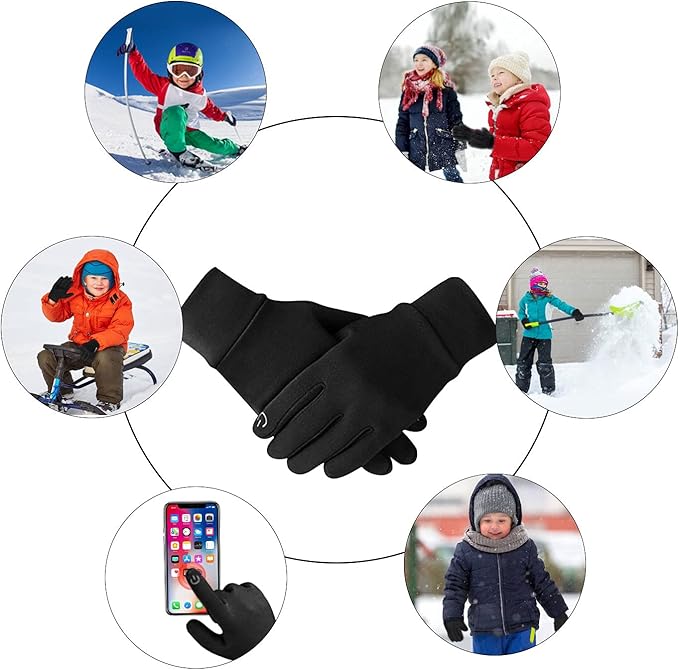 Kids Winter Gloves Thick Soft Fleece Warm Touch Screen Anti-Slip for Boys Girls 3-15 Years Cycling School