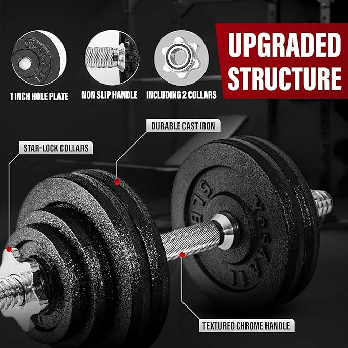 Yes4All Old School Adjustable Dumbbell Set with Weight Plates, Star Lock Collars/Connector, 40lbs to 200lbs Adjustable Weight Plates Set