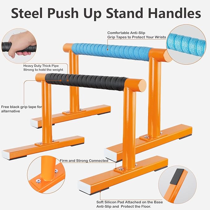 Strength Training Parallettes I-Sit Push Up Bars, Pushup Handles Calisthenics Equipment for Home Workout, Anti-slip Gymnastics Bars, Handstand & Dip Bar for Outdoor Exercise
