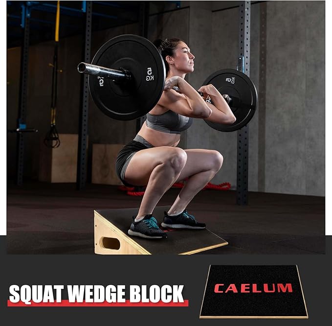 CAELUM Slant Board for Squats, Training Incline Board for Knees Over Toes, Wooden Non-Slip 25 Degree Incline Durable Board for Calf Stretch, Weightlifting, Fitness, 1000 Lbs Weight Capacity