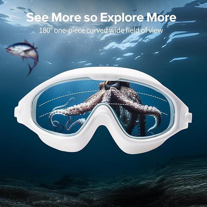 Adult Swimming Goggles,Leak-Proof,Anti-Fog Pool Glasses,Wide View Swim Goggles with Ear Plugs and Nose Clip