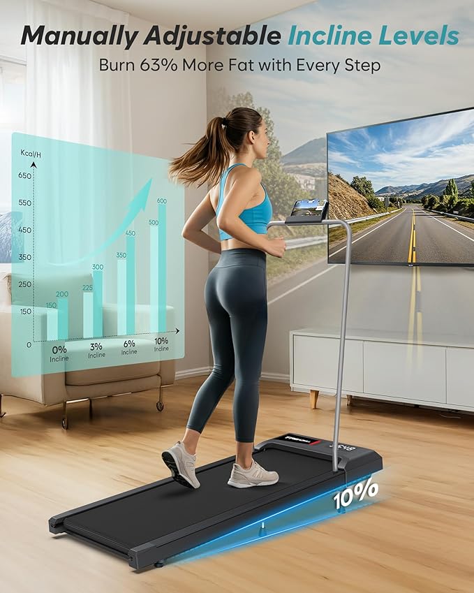 WELLFIT Auto Incline Folding Treadmill - 10% Incline Desk Walking Pad Treadmill with Handlebar, 400 lbs Heavy-Duty Capacity, Space-Saving Quiet Under-Desk Design for Home Office, Seniors & Fitness