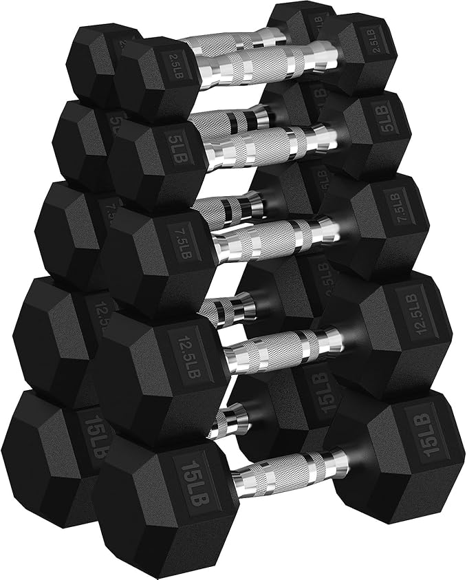 Hex Dumbbell Set, 30-480 lb Set Rubber Encased Exercise & Fitness Dumbbells, Weights Dumbbells Set, Hand Weight for Strength Training
