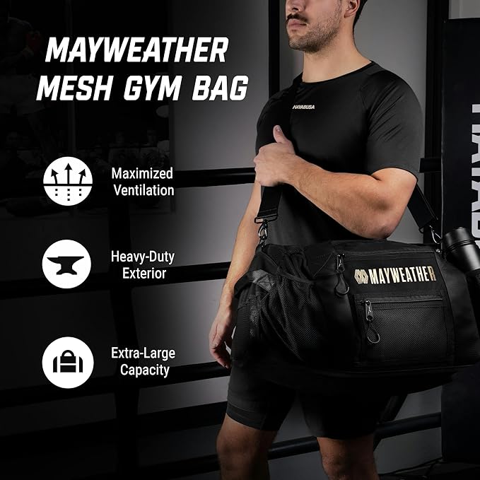 Hayabusa Mayweather Mesh Gym Bag - Black/Gold, 70L