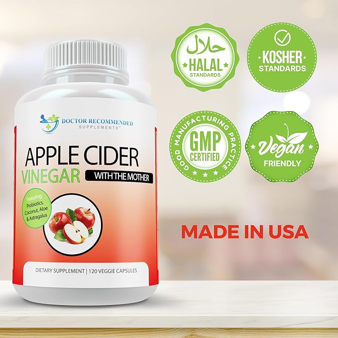 Apple Cider Vinegar Capsules - (120 Veggie Capsules) Organic ACV Supplement with Probiotics - 1500mg per Serving - Supports General Wellness & Digestive Balance - Non-GMO, Made in USA