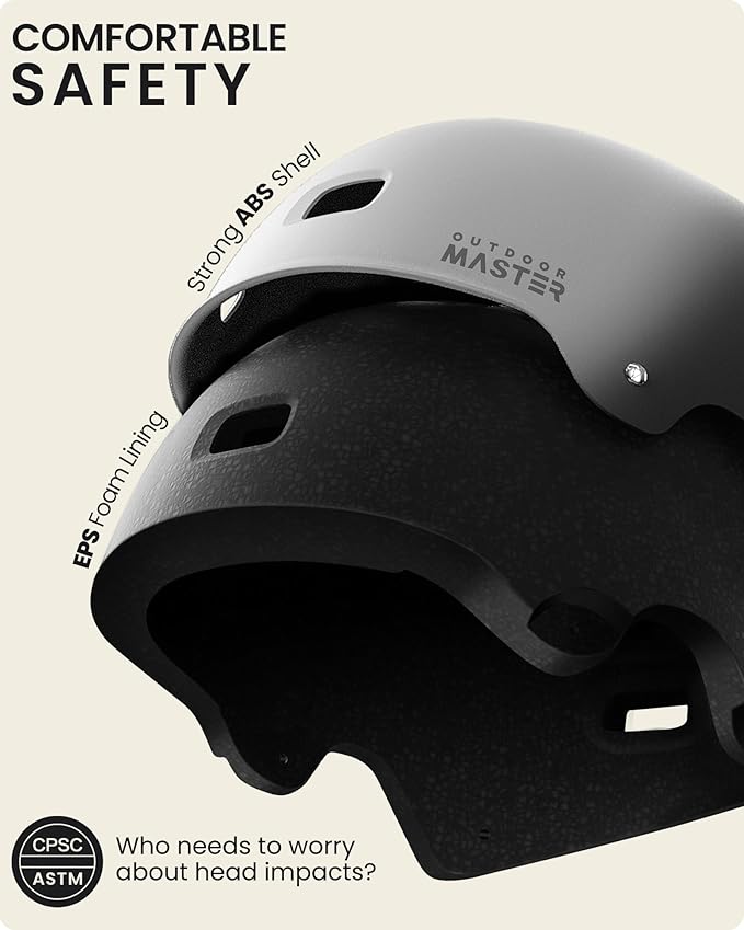 OutdoorMaster Skateboard Cycling Helmet - Two Removable Liners Ventilation Multi-Sport Scooter Roller Skate Inline Skating Rollerblading for Kids, Youth & Adults