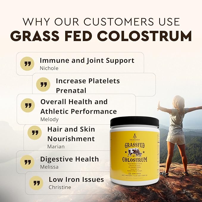 Ancestral Supplements Bovine Colostrum Powder - Grass Fed, Freeze Dried, Immune Support and Gut Health, 120 Servings