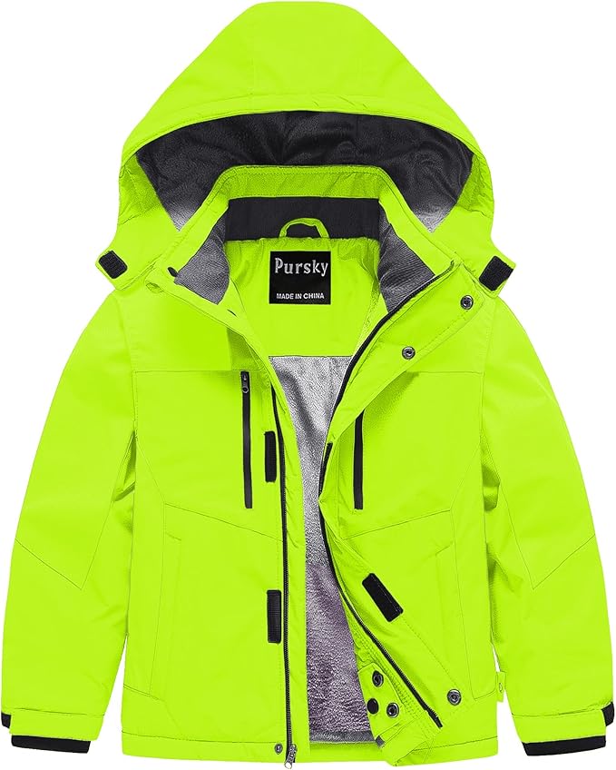 Pursky Boy's Waterproof Ski Jacket Kids Winter Snow Coats Fleece Raincoats Parka
