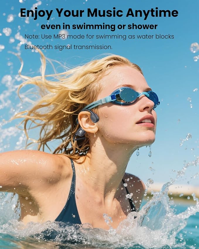 Swimming Headphones-Bone Conduction Headphones Bluetooth V6.0 Open Ear Sports Headset, IP68 Waterproof Built-in MP3 Player 32G Memory, for Running, Cycling (Black)