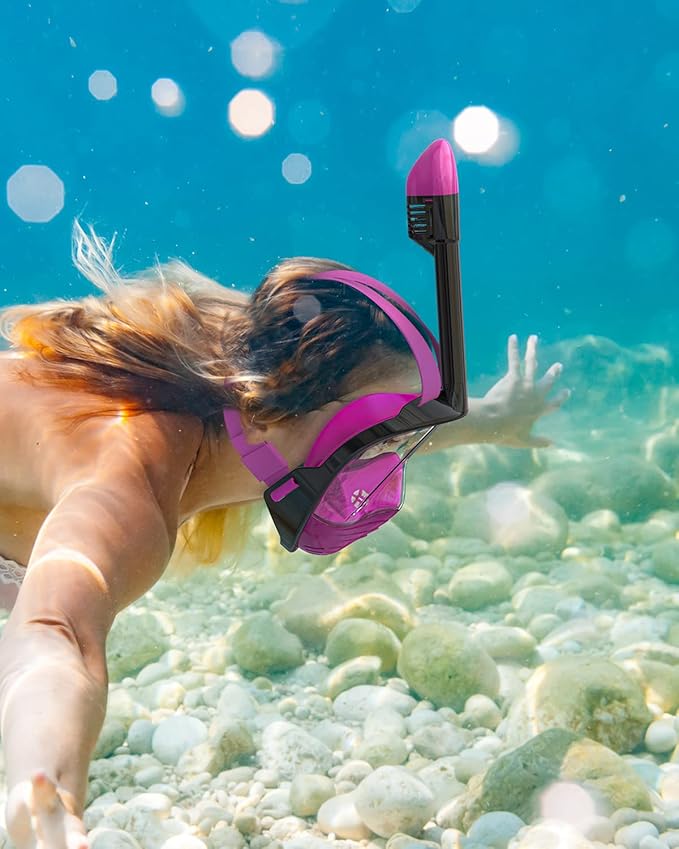 QingSong Full Face Snorkel Mask for Adults, Snorkeling Gear with Camera Mount, 180 Degree Panoramic View Snorkel Set Anti-Fog Anti-Leak
