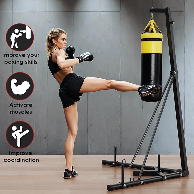 TLSUNNY 150 LBS Height Adjustable Punching Bag Stand W/Weighted Base, Heavy Duty Bag Stand, Steel Sandbag Rack Boxing Bag Stand, Free Standing for Home Gym Fitness, Stand Only