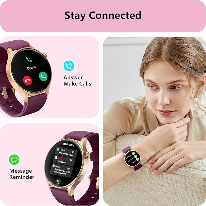 aeac Smart Watch for Women, AMOLED Ultra-Clear Screen Activity Trackers with Heart Rate/Sleep/SpO2 Monitor, Smartwatch for iPhone/Samsung/Android, 110+ Sport Modes (Deep Purple, S/M/L, Deep Purple)