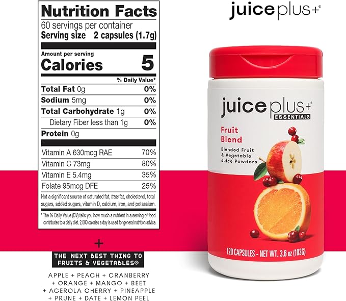 Juice Plus+ Fruit, Vegetable & Berry Blend - Fruit and Vegetable Supplement for Immune Support, Cognitive Health & Radiant Skin - 3 Bottles, (120 Capsules Each)