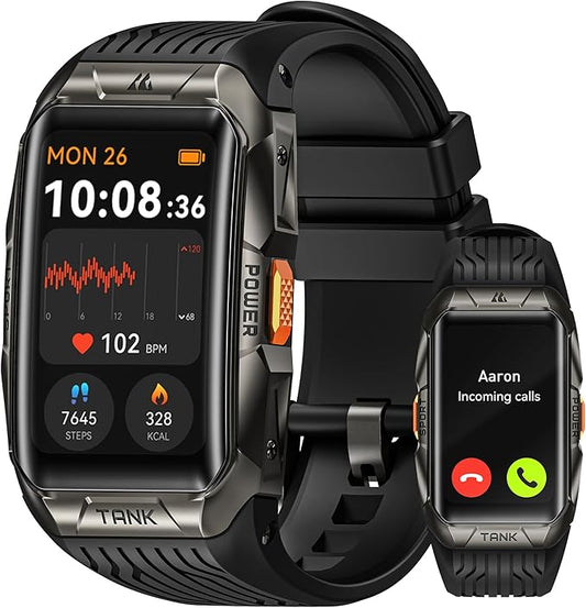 KOSPET Tank X2 Smart Watch Fitness Tracker, 24/7 Heart Rate, Blood Oxygen Monitor, Sleep Tracker, Blutooth Call, Stainless Steel Unibody, 1.64” AMOLED Always-on Display (Black)