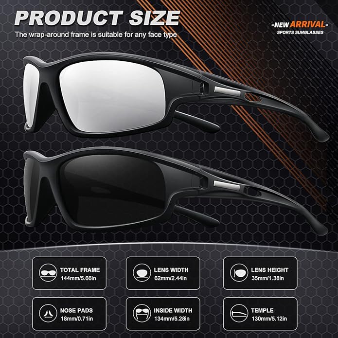 Polarized Sports Sunglasses for Men 100% UV Protection Wrap Around Unbreakable Sun Glasses for Fishing Driving