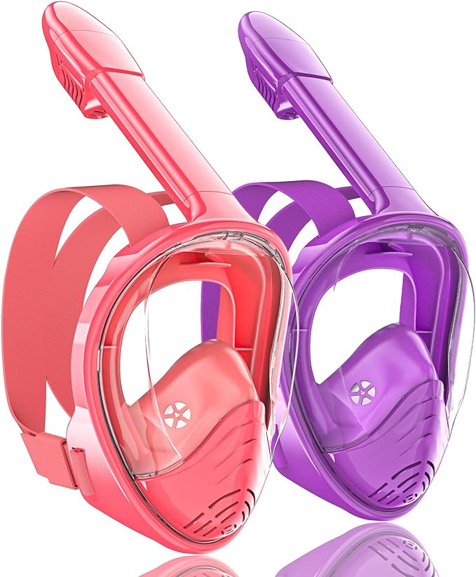 QingSong Kids Snorkel Mask Full Face, Snorkeling Set with Camera Mount, Foldable 180 Degree Panoramic View Snorkeling Gear Anti-Fog Anti-Leak
