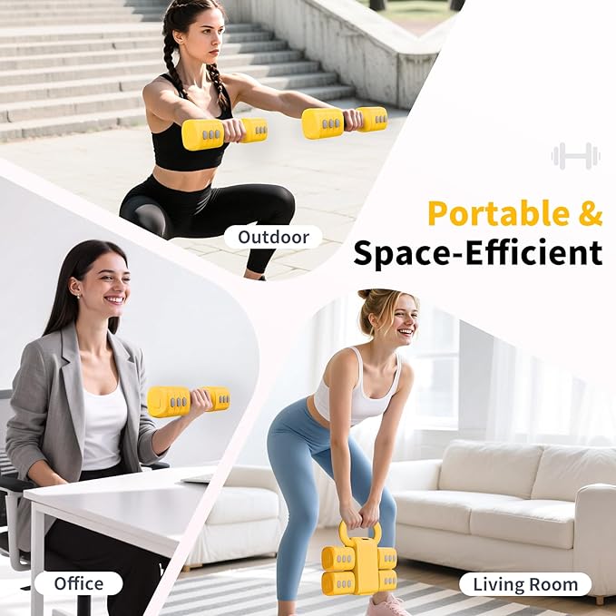 2-in-1 Adjustable Dumbbells Set, 4 Levels Weight Dumbbells Set for Women Men, Each 2.2/3.3/4.4/5.5lb Hand Weights with Kettlebell Form for Home Gym Exercise Training