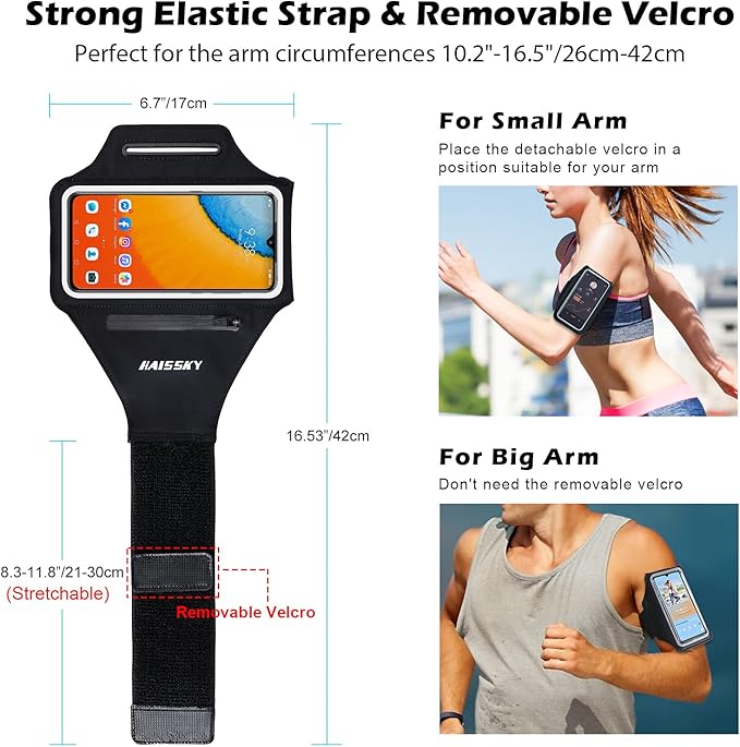 Running Armband with Earphone Bag Cell Phone Armband for iPhone 16/15/14/13/12 Pro, Galaxy S21/S20, Water Resistant Sports Phone Holder & Zipper Slot Car Key Holder for 6.4 inch Phone