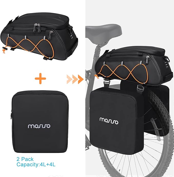 MOSISO Bike Rack Bag with 2 Removable Panniers, Waterproof Bike Trunk Cooler Storage Handbag Insulated Bicycle Rear Seat Pouch, Bicycle Storage Saddle Shoulder Bag Cycling Luggage Pouch, Black
