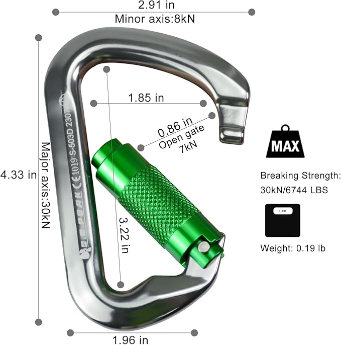 SEPEAK UIAA 30kN Climbing Carabiner Clips, Professional Heavy Duty Twist Locking Carabiners for Climbing,Mountaineering, Rappelling, Camping, Hiking, Swings, Large D Ring Hooks
