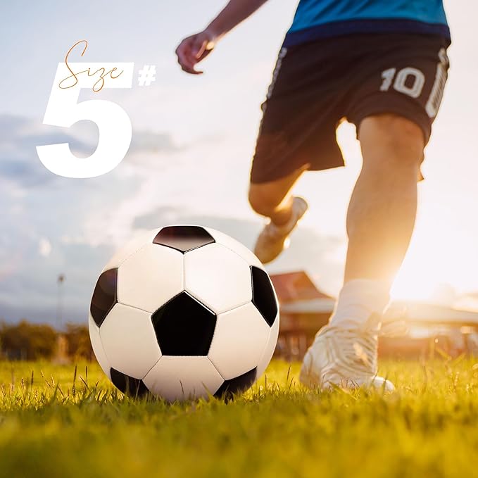 Soccer Ball Size 3/4/5 with Pump & Bag - Pack of 1, 2 or 3 - Official Size & Weight - Classic Black & White - Indoor Outdoor Use - Durable & Long-Lasting - Ideal Gift for Toddler, Kids, Youth & Adults