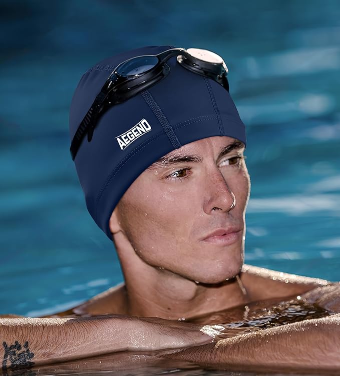 Aegend Fabric Swim Cap, Silicone Waterproof Layer - Breathable Cloth Swimming Cap, Keep Hair Dry with Hight Elasticity for Youth(8-16) Adult, 2 Sizes to Choose