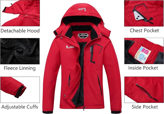 MOERDENG Women's Waterproof Ski Jacket Warm Winter Snow Coat Mountain Windbreaker Hooded Raincoat Jacket
