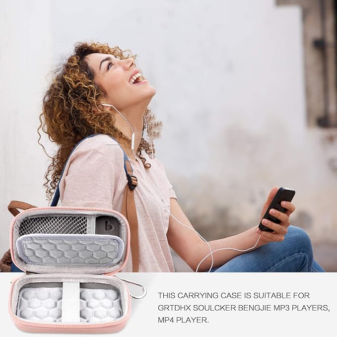 MP3 & MP4 Player Case for SOULCKER/G.G.Martinsen/Grtdhx/iPod Nano/Sandisk Music Player/Sony NW-A45 and Other Music Players with Bluetooth. Fit for Earbuds, USB Cable, Memory Card - Rose Gold