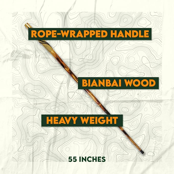 SE Survivor Series 55" Hand Carved Wolf Hiking Stick, Weatherproof, Rope Wrapped, Metal Tip - WS626-55RW