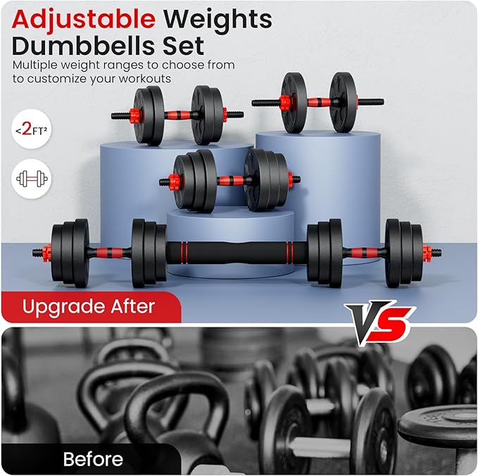 Adjustable Dumbbell Set, 20/33/45/70/90lbs Free Weight Set with Connector, 4 in1 Dumbbells Set Used as Barbell, Kettlebells, Push up Stand, Weight Set for Home Gym Suitable Men/Women