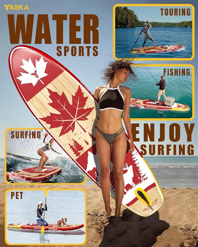 YASKA Inflatable Stand Up Paddle Board - 11ft Extra Wide Paddleboard with Premium SUP Board Accessories,Camera Mount,Non-Slip EVA Deck,5 Handles,Youth/Adult