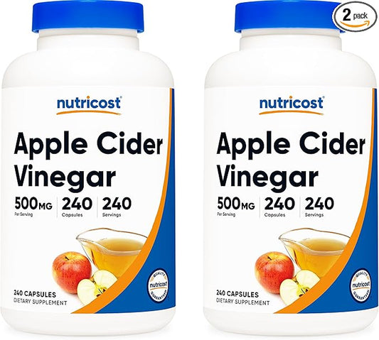 Nutricost Apple Cider Vinegar 500mg, 240 Vegetarian Capsules - Natural, Non-GMO, and Gluten Free (2 Bottles)