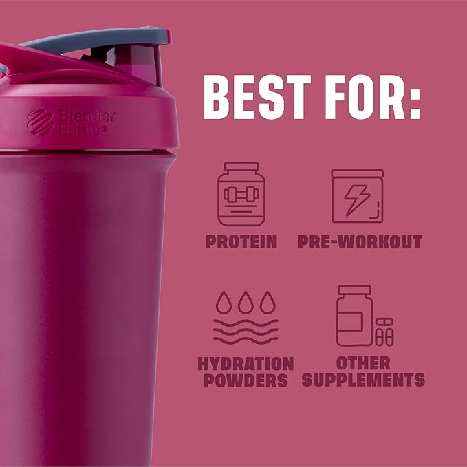 BlenderBottle Sport Sleek Insulated Stainless Steel Shaker Bottle with Wire Whisk, 25-Ounce, Raspberry – Protein Shakes & Hydration for Athletes & Fitness Enthusiasts, Easy Mixing, Slim Easy to Hold, Keeps Drinks Cold, Lockable Lid