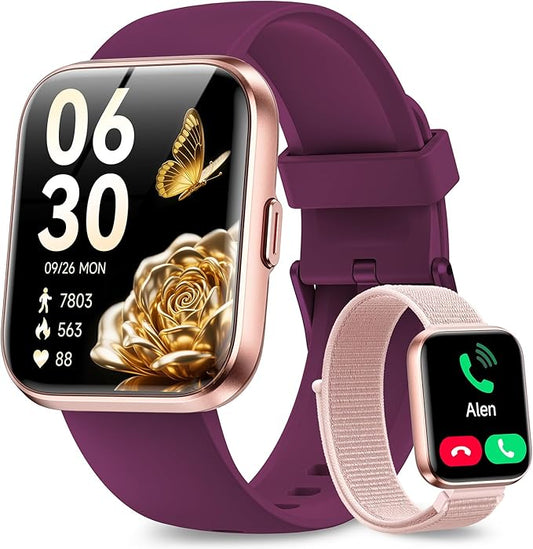 Smart Watches for Women Men Android & iPhone, Alexa Built-in, 1.8" Smart Watch(Answer/Make Calls ,2 Bands Included) 24/7 SpO2 Sleep Heart Rate Monitor,3ATM Waterproof,Fitness Tracker with 120+ Sport