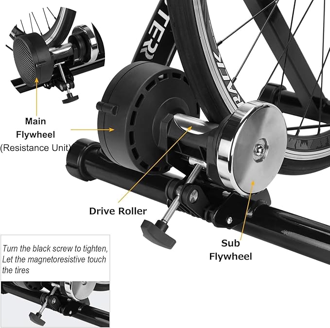 Bike Trainer, Magnetic Bicycle Stationary Stand for Indoor Exercise Riding, 26-29" & 700C Wheels, Quick Release Skewer & Front Wheel Riser Block Included