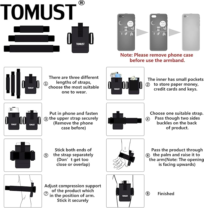 Phone Holder with Three Strap, Lightweight Arm Band with Reflective Logo, Elastic Armband Sleeve with Case Fits iPhone and Android, Use for Running, Hiking, Fitness and Workouts, Women/Men