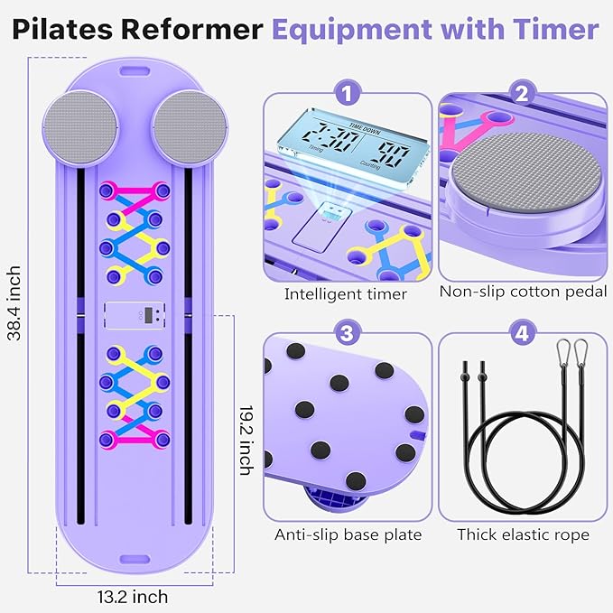 Pilates Board, Pilates Reformer Set, 7 in 1 Multifunctional Pilates Reformer Machine with Timer, Portable Foldable Pilates Board for Home Workout, Pilates Kit with Storage Bag