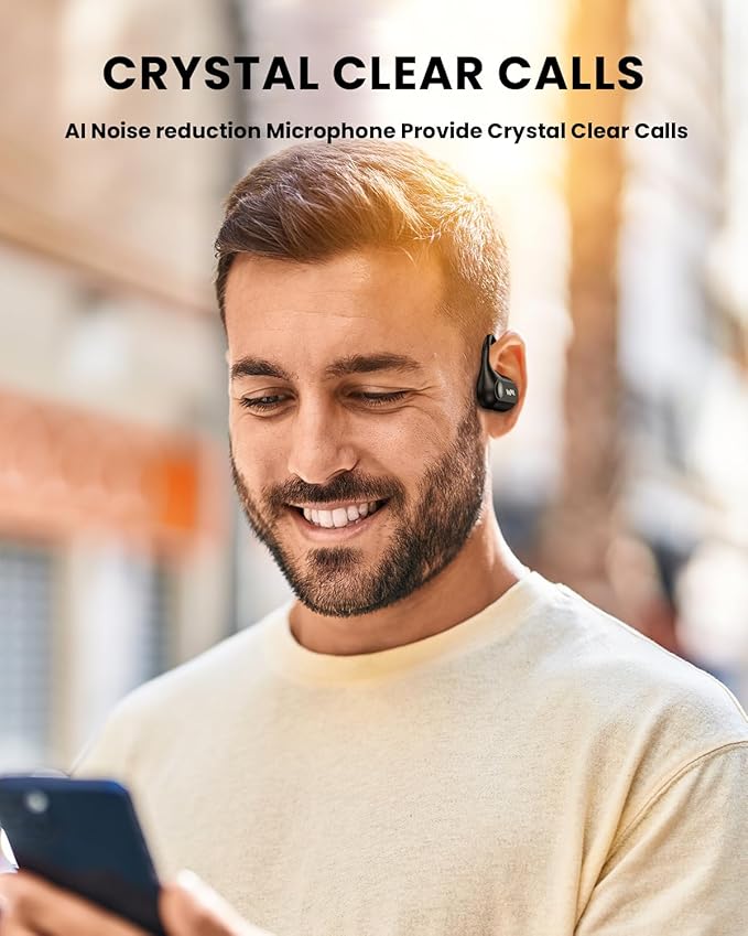 Open Ear Headphones,Bluetooth 5.3 Air Conduction Headphones ,Comfortable for Long Wear ,Powerful Bass,AI Clear Calls,30H Playback,IPX6 Light Weight Open Ear Earbuds with Ear-Hook for Workout,Running