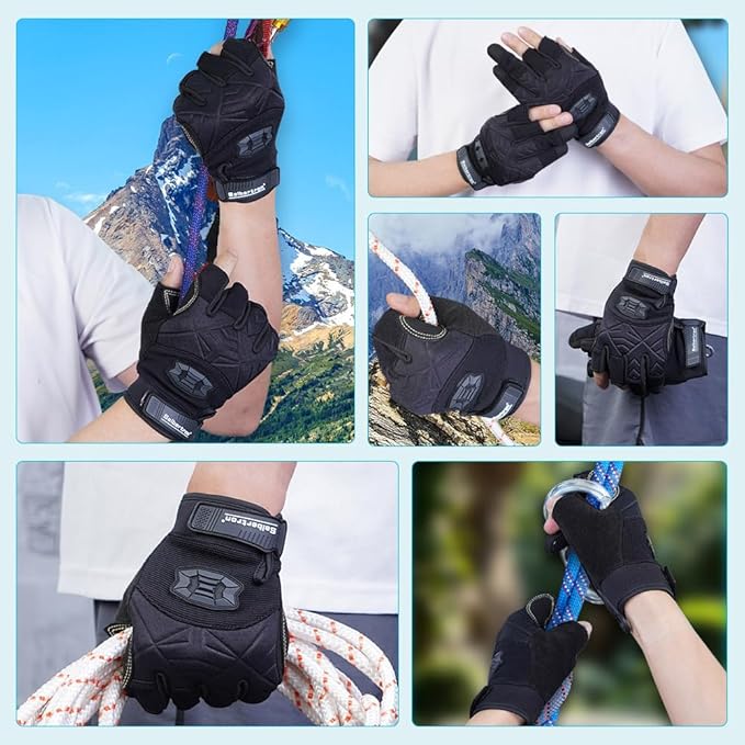 Seibertron Full or Half Finger Padded Palm Lightweight Breathable Climbing Rope Gloves for Climbers, Rock Climbing, Rescue, Adventure, Sailing, Kayaking, Outdoor Sports