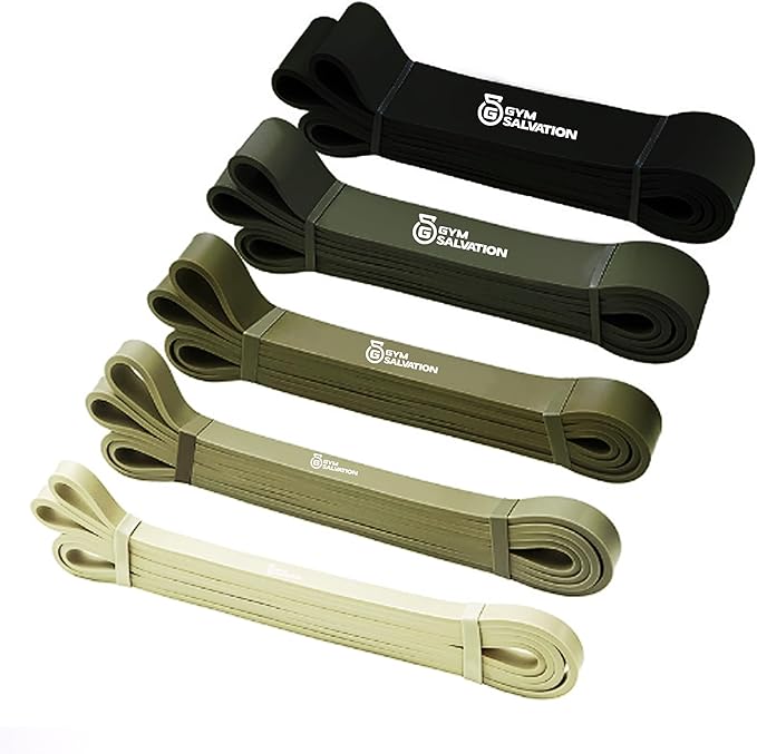 Gym Salvation Resistance Bands Set, 5 Exercise Bands, Black and Military Green Shades
