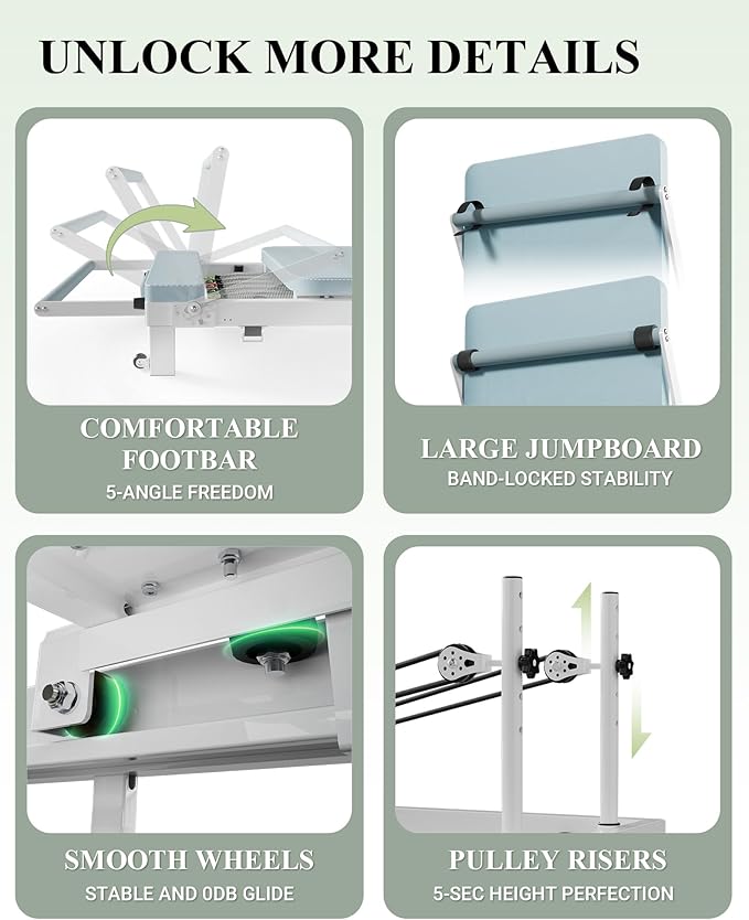 PAETA Pilates Reformer, Foldable Reformer Pilates Machine with Music Wire Springs, Pilates Equipment for Home Workouts with Jump Board, Up to 400 LBS