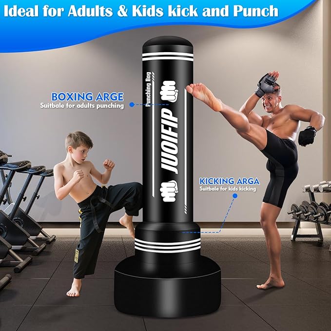 Freestanding Punching Bag with Stand, Men Standing Kickboxing Bag, Heavy Boxing for Adult Teens, Suitable for MMA Dummy Karate Home Gym Training Equipment (Excludes Gloves and Pumps)